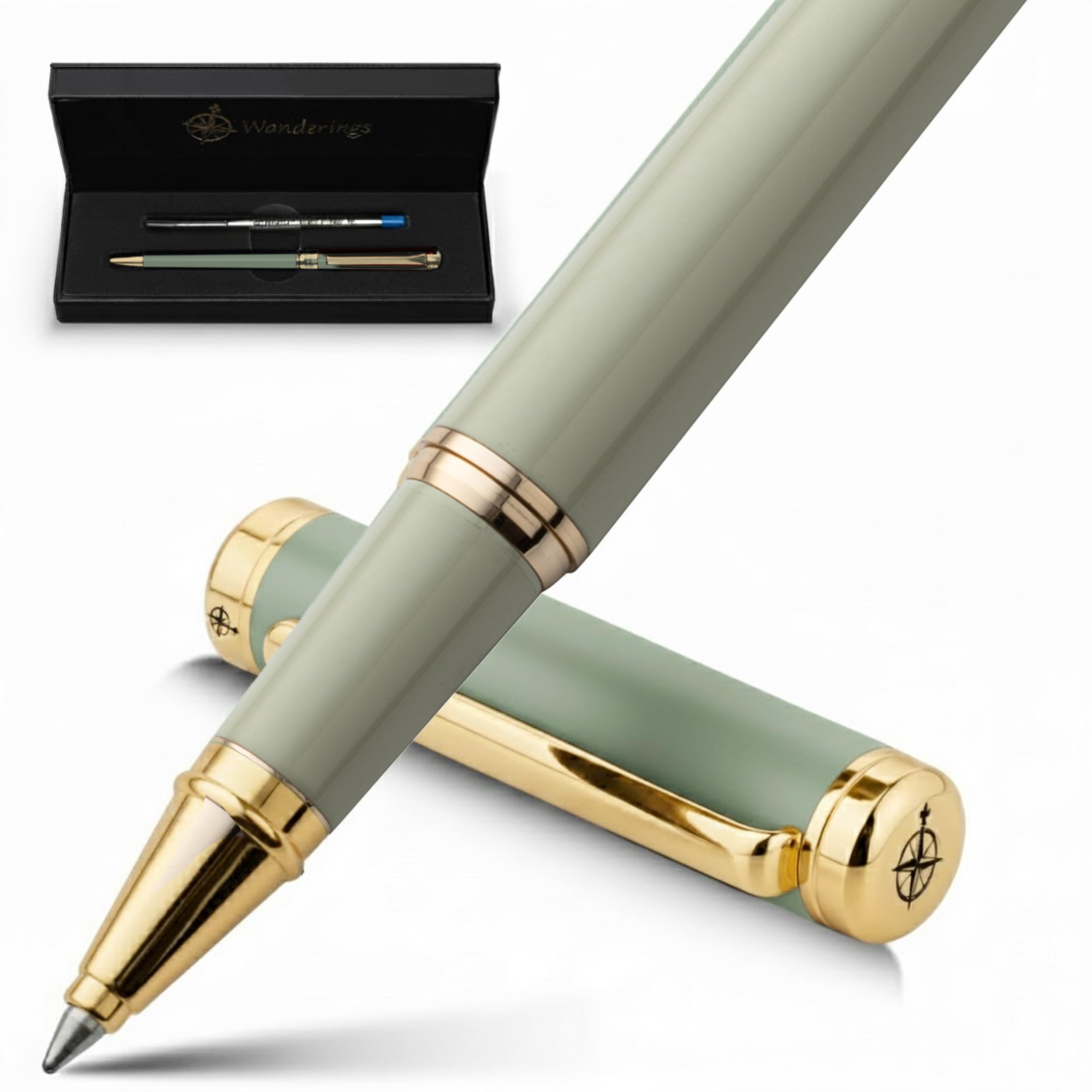 Premium Rollerball Pen with German Ink Perfectly Balanced for a Superb Writing Experience 24K Gold Plated Green Soft