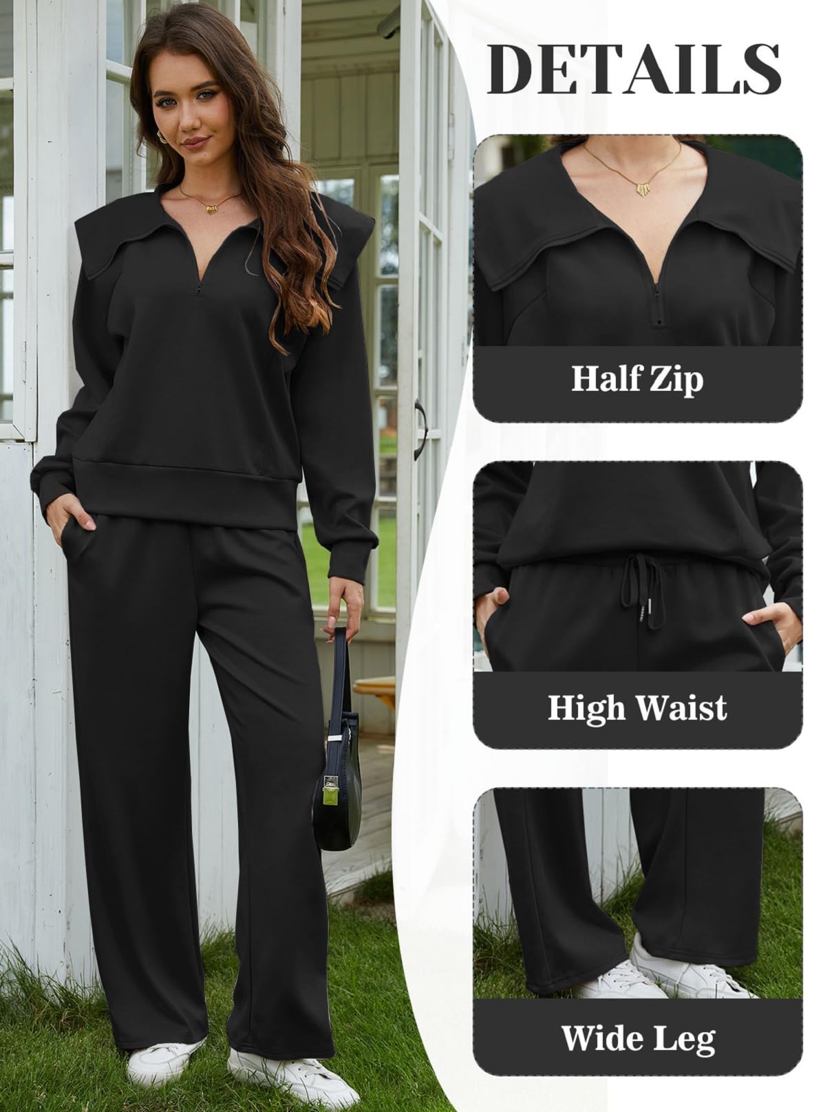 Ensemble Survêtements 2 Pièces Femme Ensemble Jogging Manche Longue Chaud Survêtement de Sport Automne Hiver Sweat Revers et Détente Pantalon Large Suit Demi Fermeture Éclair Loungewear Tenue