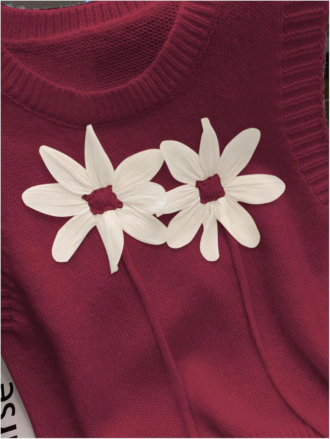 Verdusa Women's 3D Floral Sweater Vest Sleeveless Crew Neck Lightweight Knitted Tank Top - Image 3