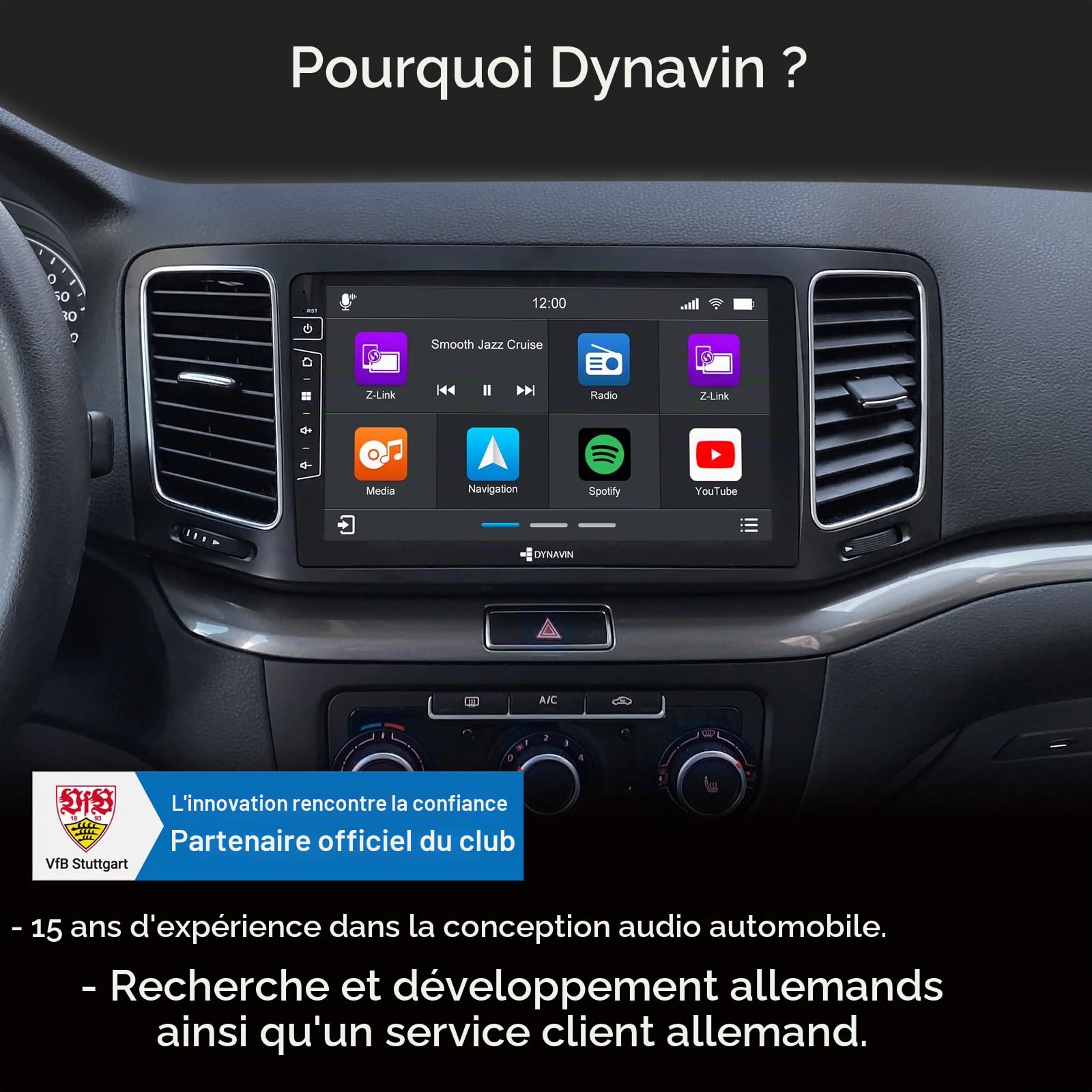 DYNAVIN Android Autoradio Compatible pour VW Sharan Seat Alhambra: 9 Pouces OEM Radio avec Wireless CarPlay et Android Auto | Head-up Display | Dab+ Radio: D9-DF56 Premium Flex
