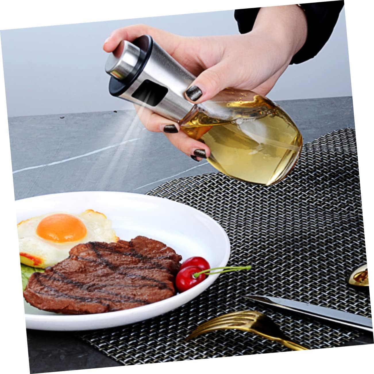 SHOWERORO Stainless Steel Oil Sprayer Food-grade Glass Refillable Dispenser for Cooking Bbq Salad Baking and Frying Mist for Even Oil Application