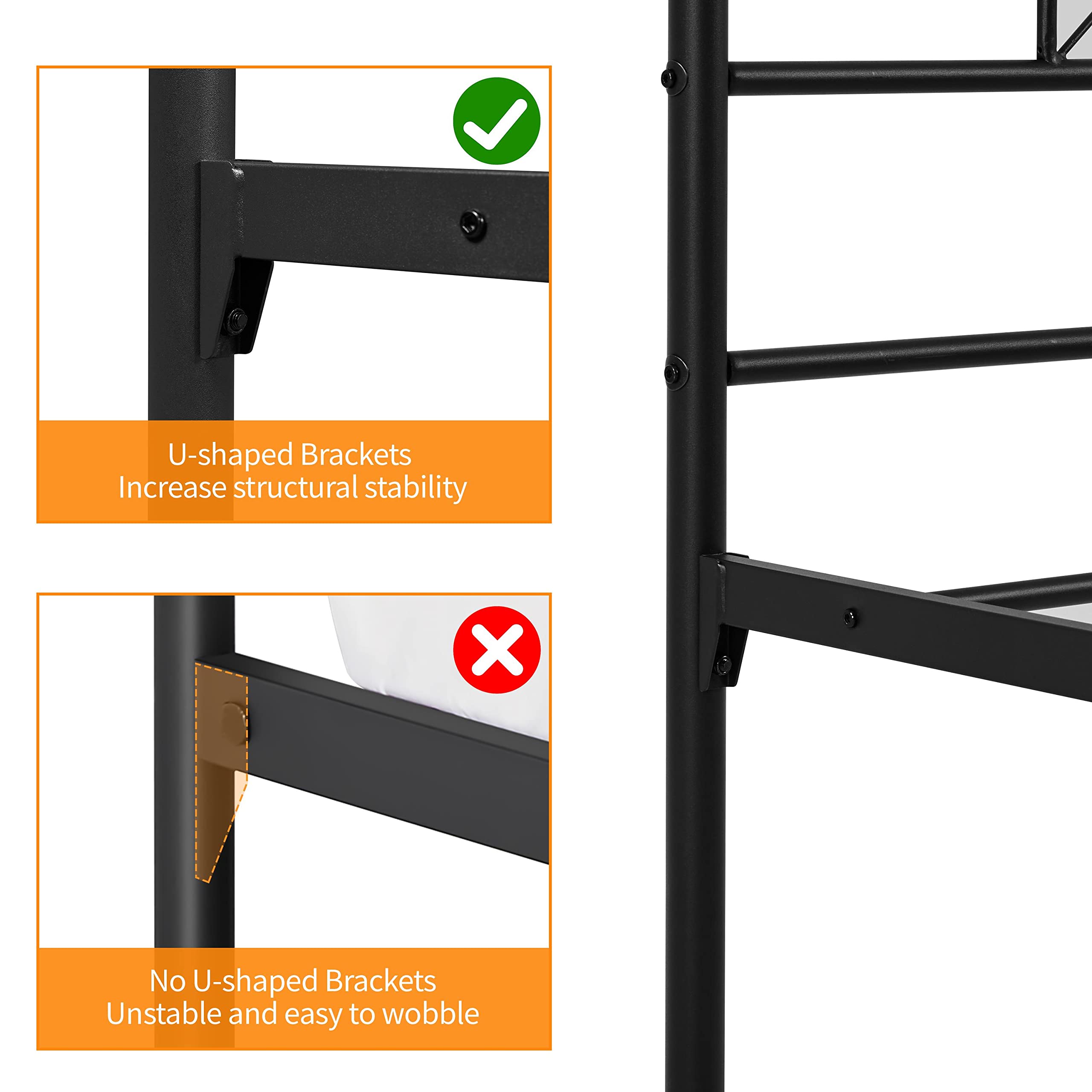 Yaheetech Modern Metallbett 140x200 cm Bettgestelle mit Lattenrost, Doppelbett/Einzelbett, Bettrahmen mit Kopfteil, Gästebett Jugendbett für Schlafzimmer Gästezimmer Schwarz