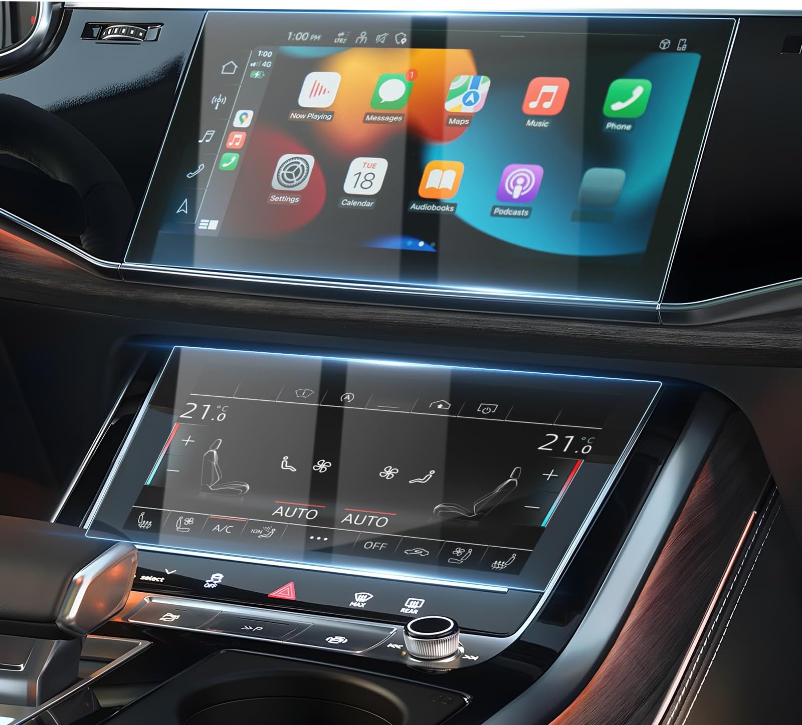 Karltys 2 Pack Screen Protector for 2020-2024 Audi Q7 Q8 10.1-Inch Upper + 8.6-Inch Lower Screen, 9H Tempered Glass, Car Radio Display Screen Protector, Anti Scratch Fingerprint Free Accessories