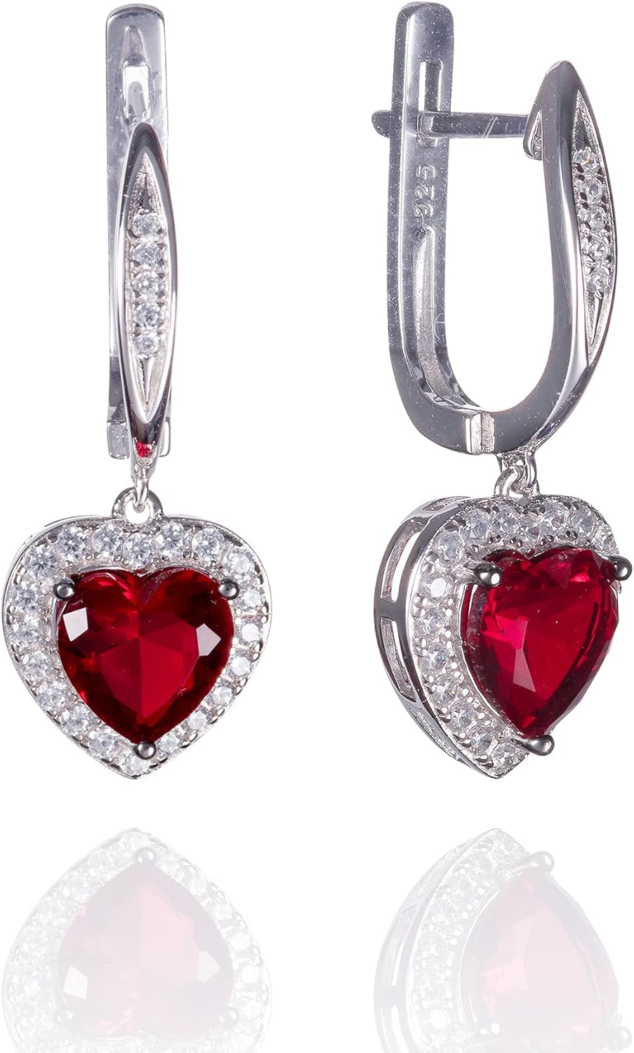 Namana 925 Sterling Silver Heart Earrings for Women, Silver Drop Earrings for Women with Heart-Shaped Coloured Stones, Blue or Red Heart Earrings for Women with Gift Box