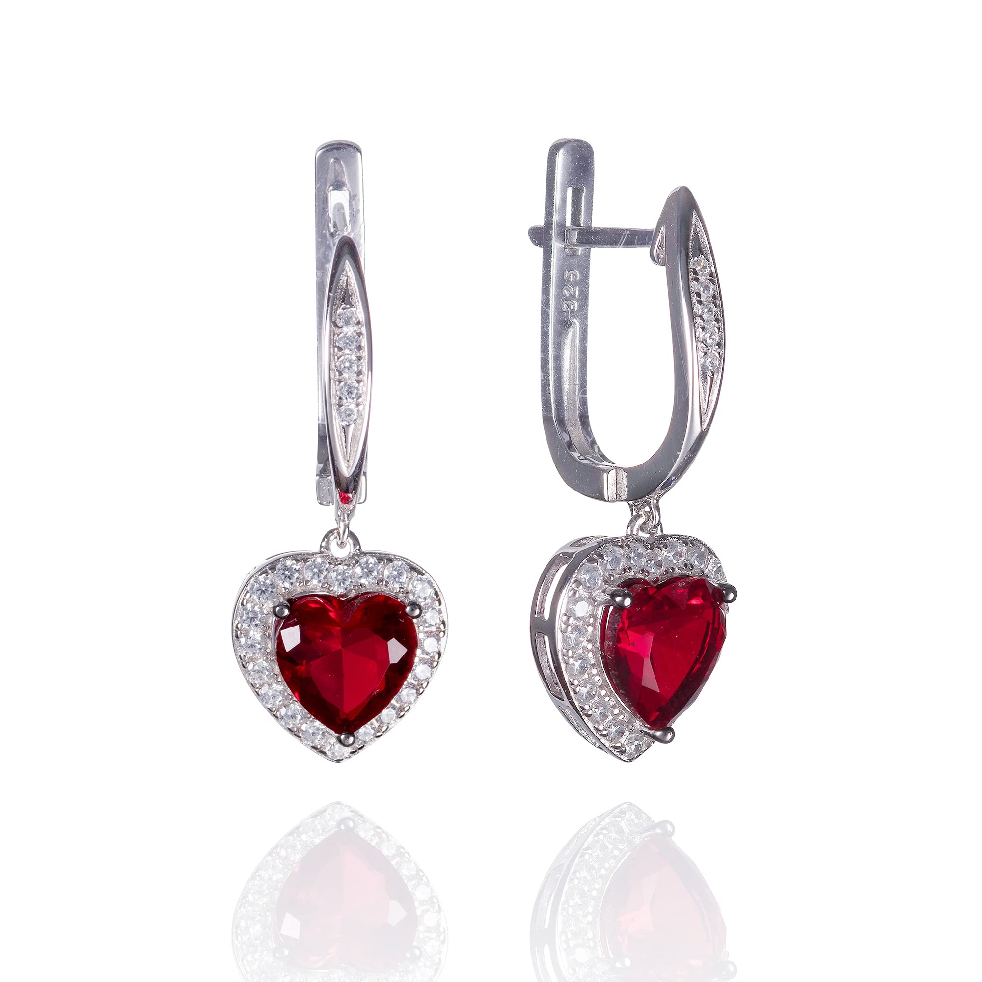 Namana Orecchini Pendenti A Cuore In Argento 925 Per Donna – Pietre Blu O Rosse E Zirconi, Eleganti Con Confezione Regalo