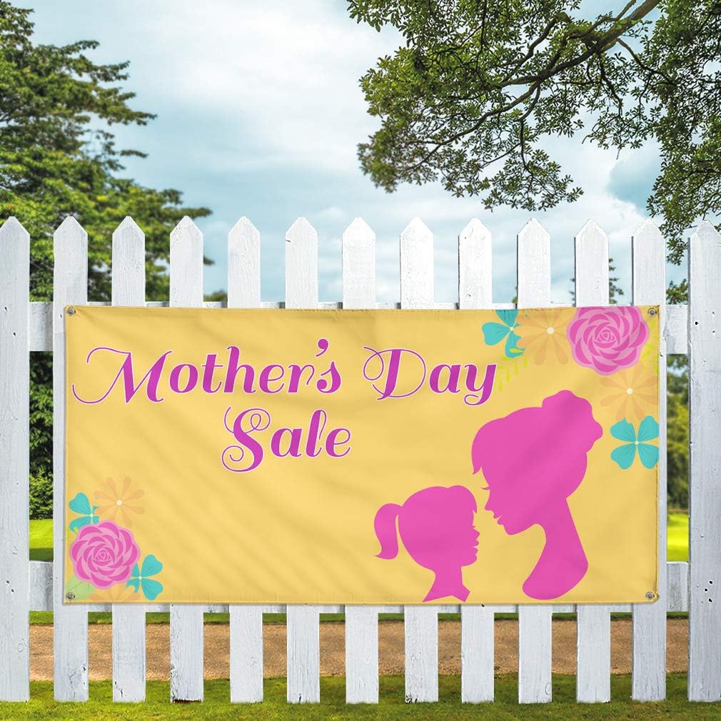 Vinyl Banner Sign Mother's Day Sale Business Outdoor Marketing Advertising Yellow - 20inx50in, 4 Grommets, One Banner