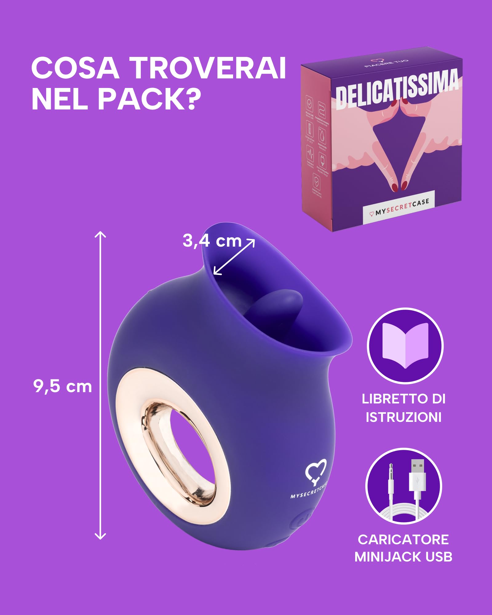 MySecretCase Vibratoreper Donna Clitoride, Stimolatore Clitoride Femminile, Lecca Clitoride Femminile, Vibratoreper Donna Piccolo, 9 Modalità di Vibrazione, Vibratore Lingua, Impermeabile, USB