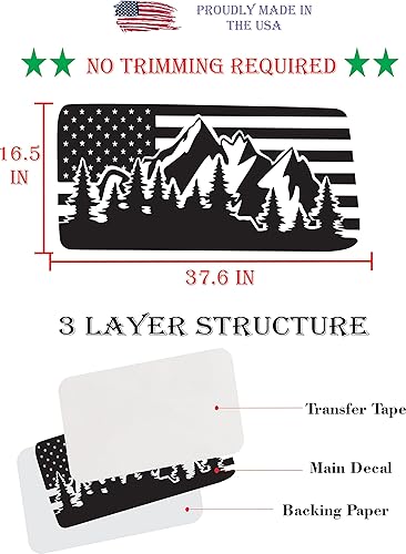 Miniatura 4 de Apto para Jeep Wrangler JL 2018-2023 (2 puertas) precortadas con bandera estadounidense al aire libre, bosque de montaña, calcomanías para ventana a
