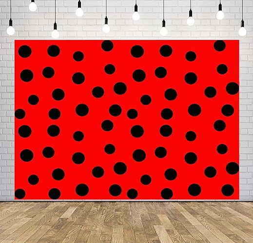 BELECO 6x6ft Fabric Ladybug Theme Backdrop Black and Red Polka Dots Background Ladybird Theme Kid Girls Party Decorations Banner Baby Shower Photograph Props