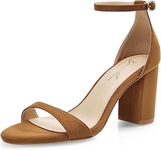 GENSHUO Women's Chunky Block Heel Sandals Open Toe Strappy Dress Shoes | 3-Inch Chunky Block Heel, Adjustable Ankle Strap, Dress Sandals for Wedding, Party, Prom, Work and Evening Wear
