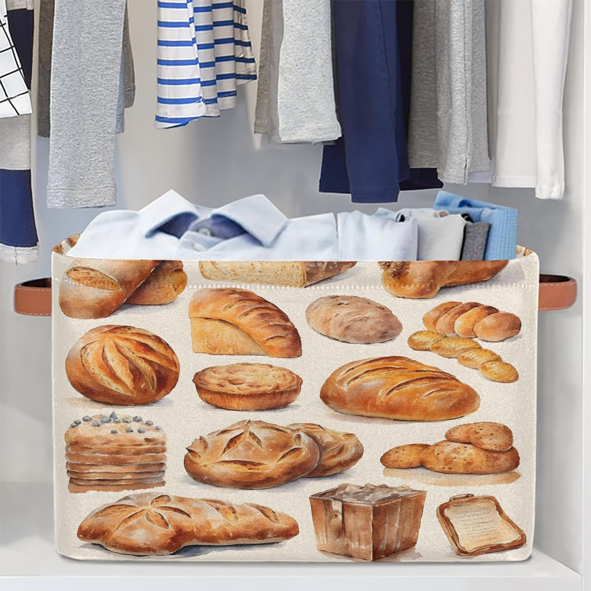 Mexpekil Cesta de almacenamiento con patrón de panes, caja de almacenamiento de juguetes para niños, plegable, organizador de tela para estantes, cesta de regalo grande con asas, 2 piezas