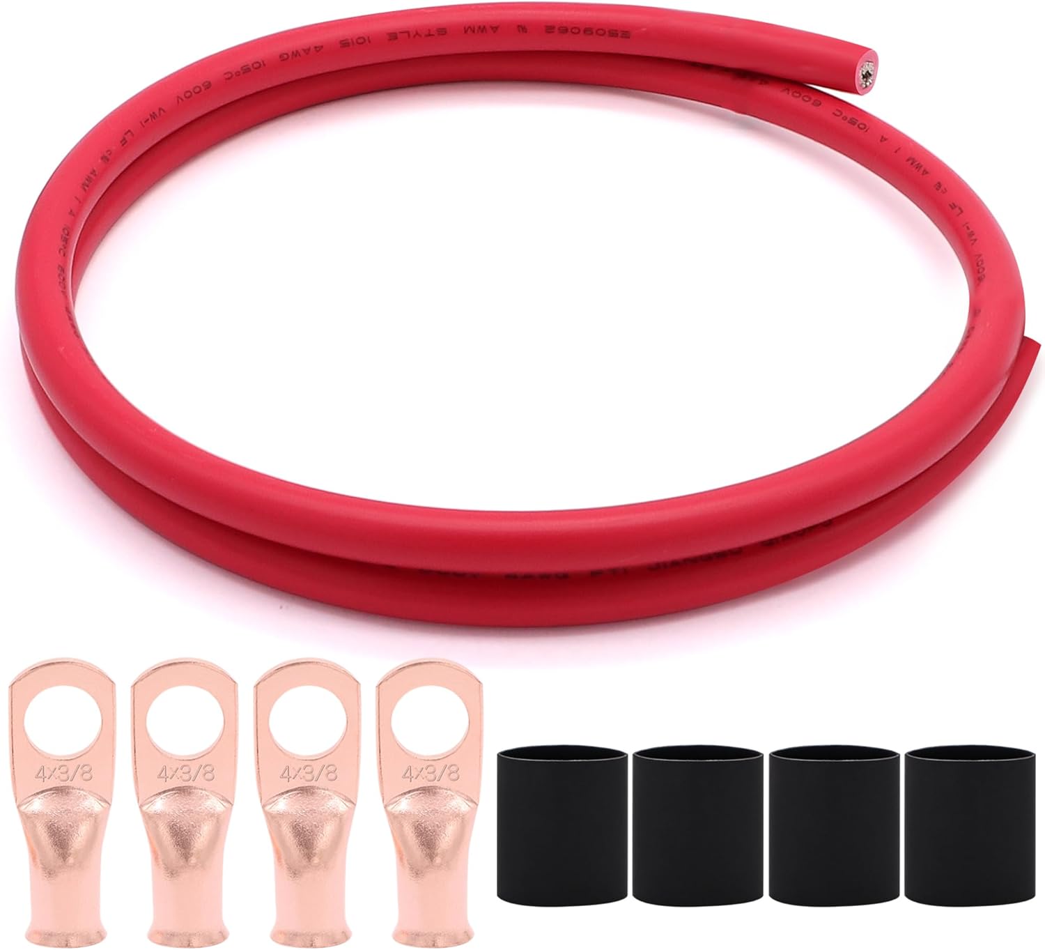 6 AWG Gauge 13Ft UL1015 Wire Battery Power Tinned Oxygen Free Copper OFC Welding Cable Boat Inverter with Heat Shrink Tube and Lugs Terminal Connectors(Black&Red)