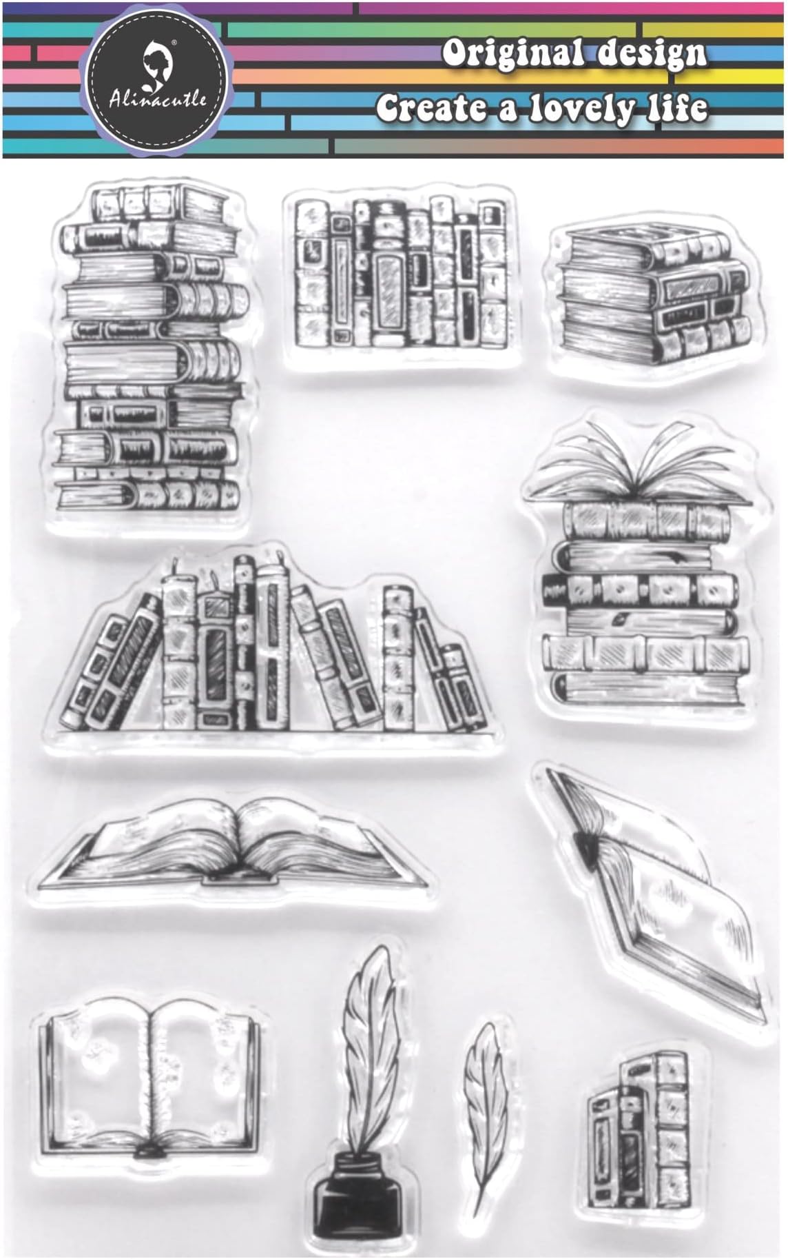 Alinacutle Book Craft Clear Stamps，School Books Stamps, Paper Craft Silicon Stamp for Scrapbooking/Card Making/Paper Art
