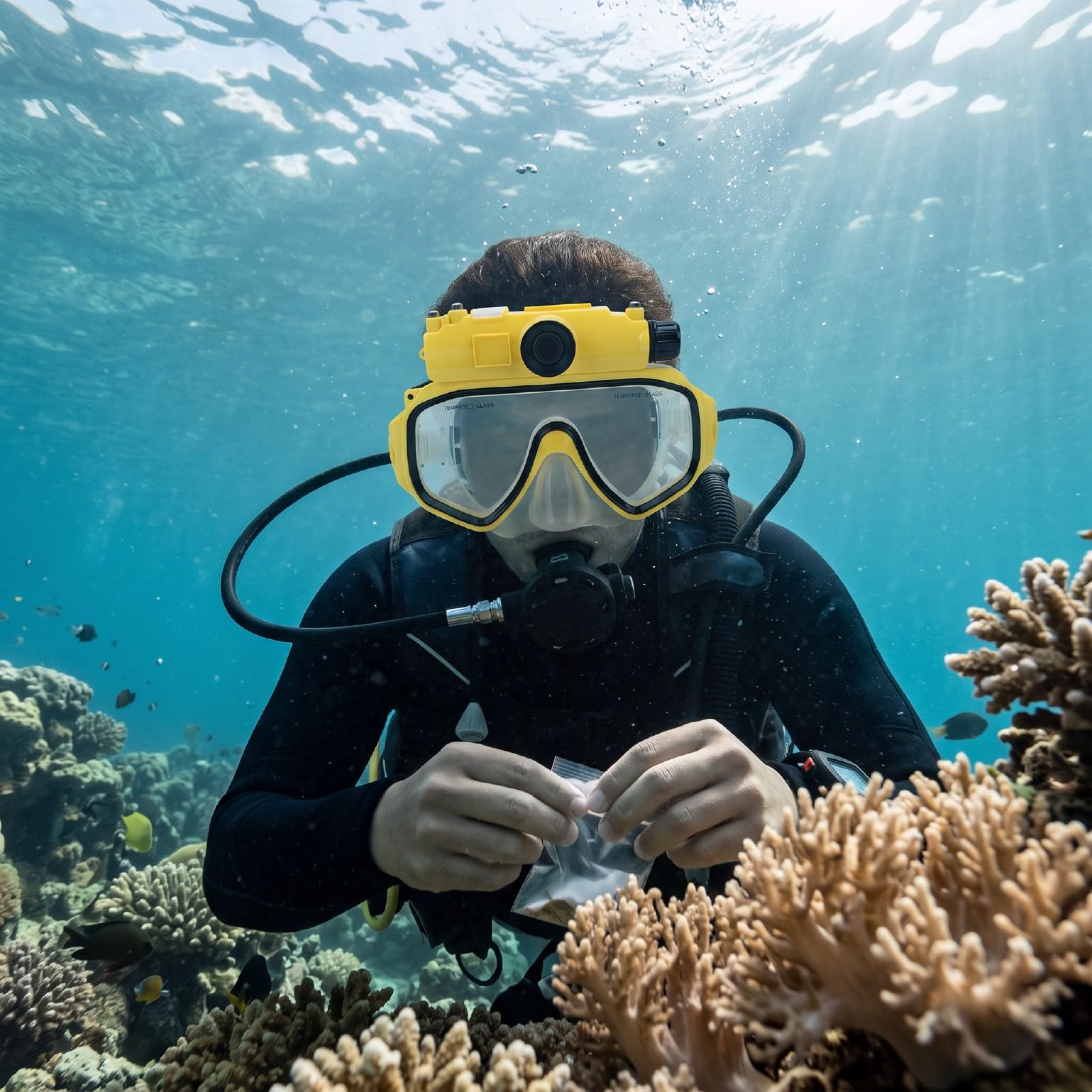 Gafas de Buceo para Snorkel con Cámara 2K 5MP | Gafas de Natación para Apnea, Resistente Al Agua, 15M, Gran Angular de 100 Grados, Antivibración, Aplicación WiFi