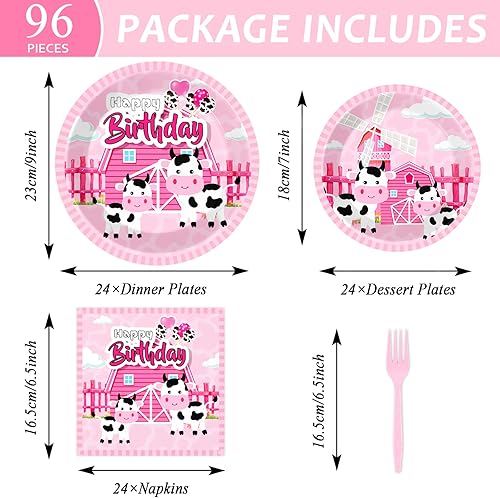 Miniatura 2 de 96 piezas de suministros de fiesta de cumpleaños de vaca temática de vaca para niñas, decoración de fiesta temática de vaca rosa, fiesta de