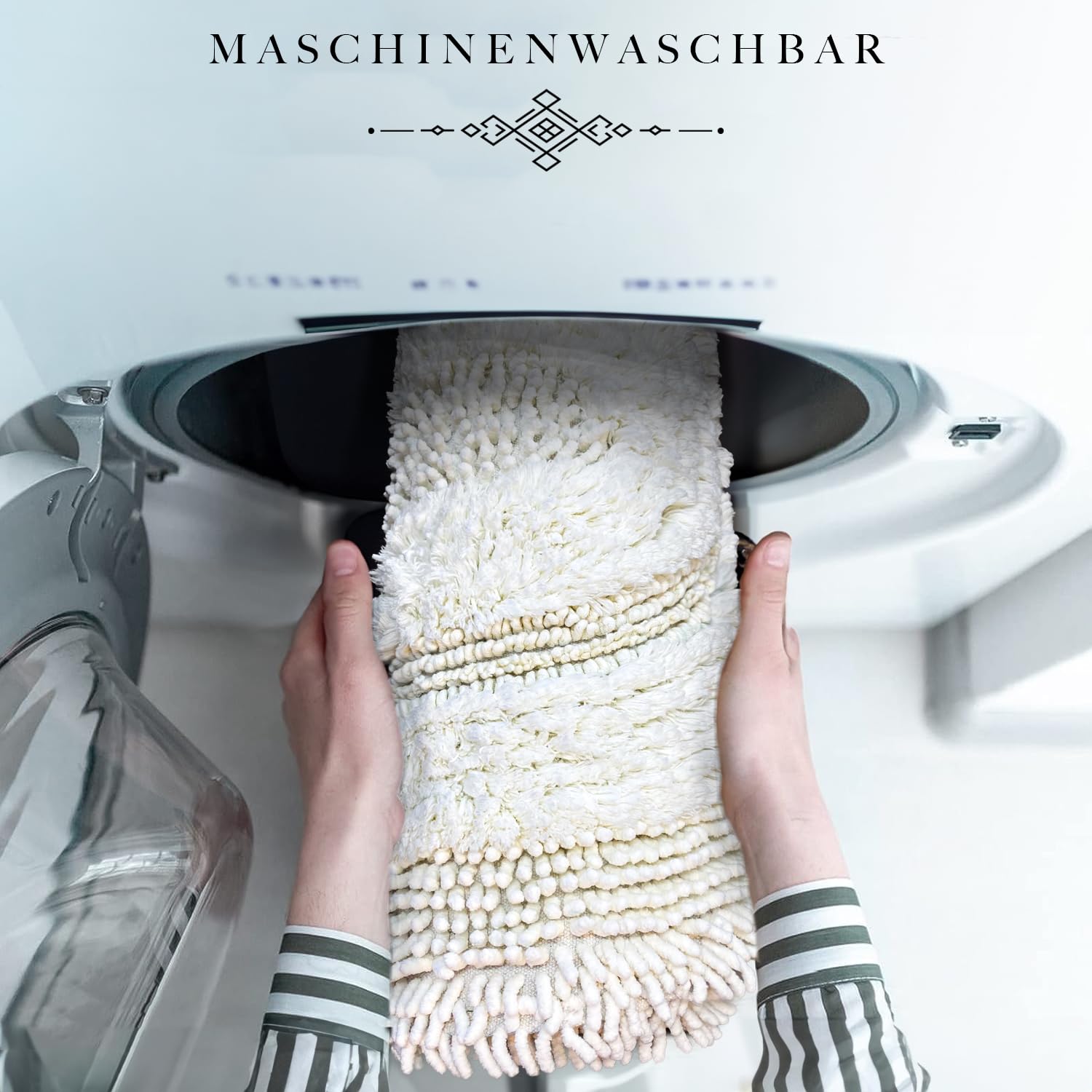 Oval Badematte Creme, 2er Set (60x100 cm + 50x60 cm)| Badezimmerteppich, Badteppich | Weiche Bad- und Duschvorleger | Für Bad, Dusche und Toilette, Maschinenwaschbar Badvorleger Macoroni