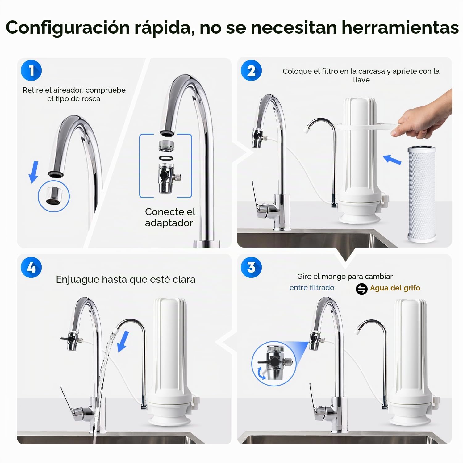 iSpring CKC1 Sistema de Filtración de Agua Potable para Mostrador con Filtro de Carbón de 2,5" x 10", Filtro de Agua para Encimera, Blanco