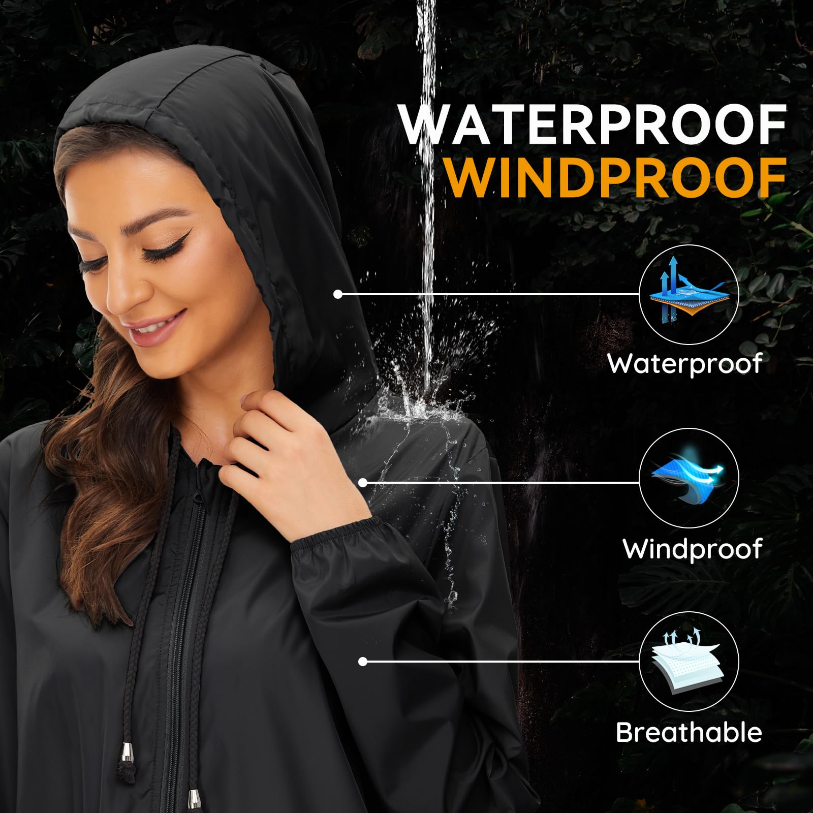Abrigos de lluvia para mujer ligeros impermeables impermeable exteriores con capucha