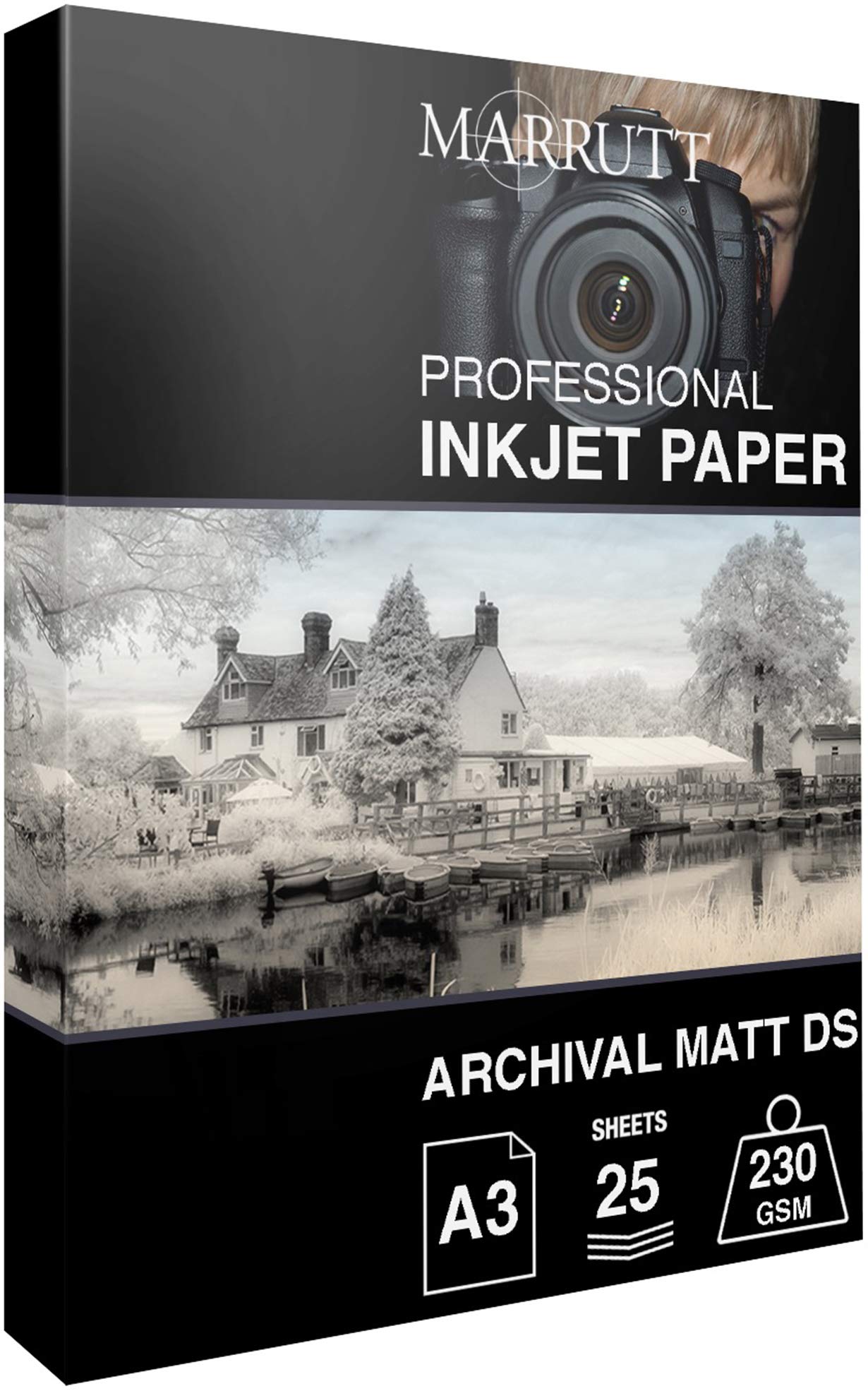 Marrutt Papel fotográfico mate de doble cara para inyección de tinta de 230 g/m²: A3-25 hojas