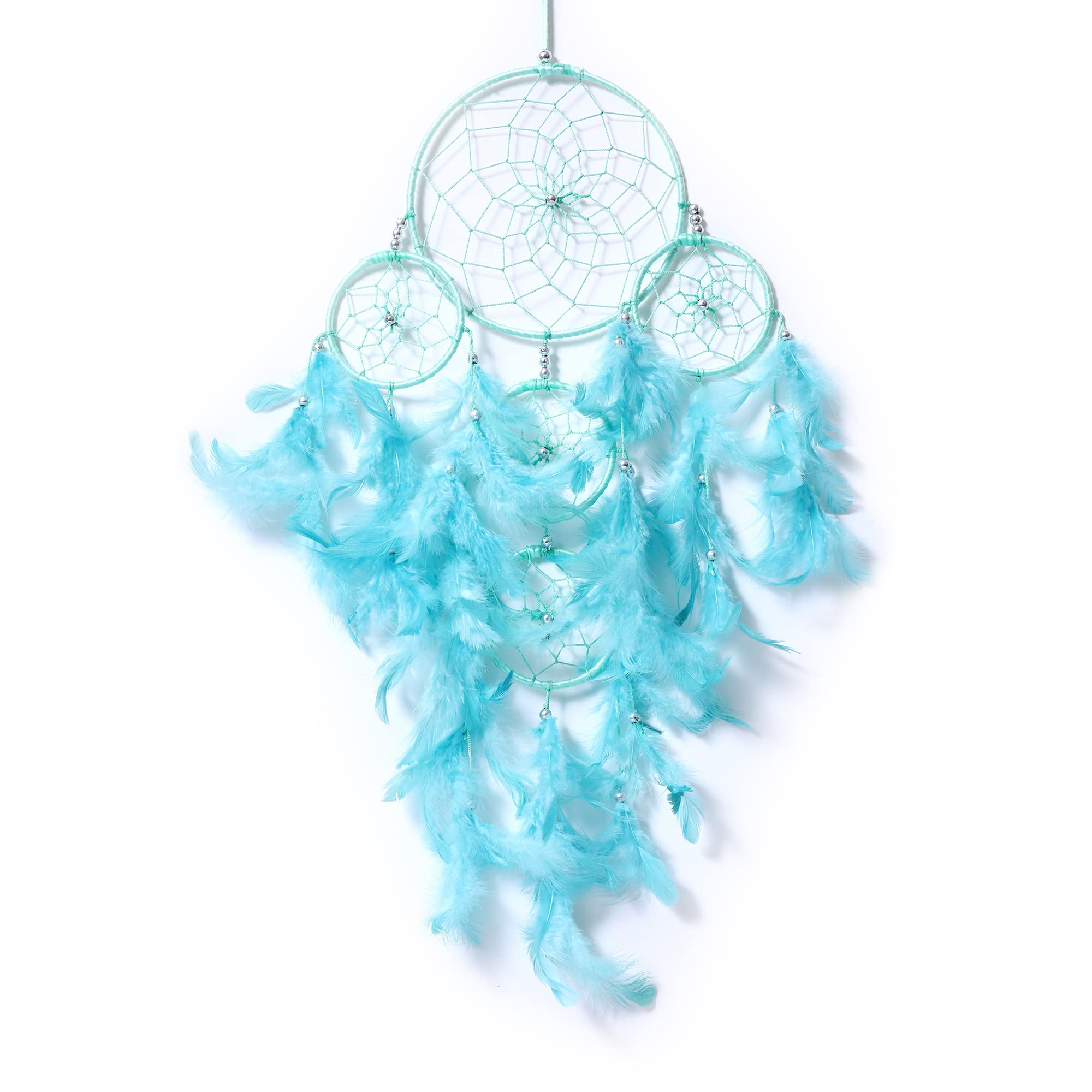 Good Aura Store Dream Catcher for Home Decoration Living Room Balcony Decor - Wall Hangings for Kids Room, Bedroom Positive Dreams - Feathers Dreamcatcher (Pack of 1, 16LX69Hcm, Light Turq)