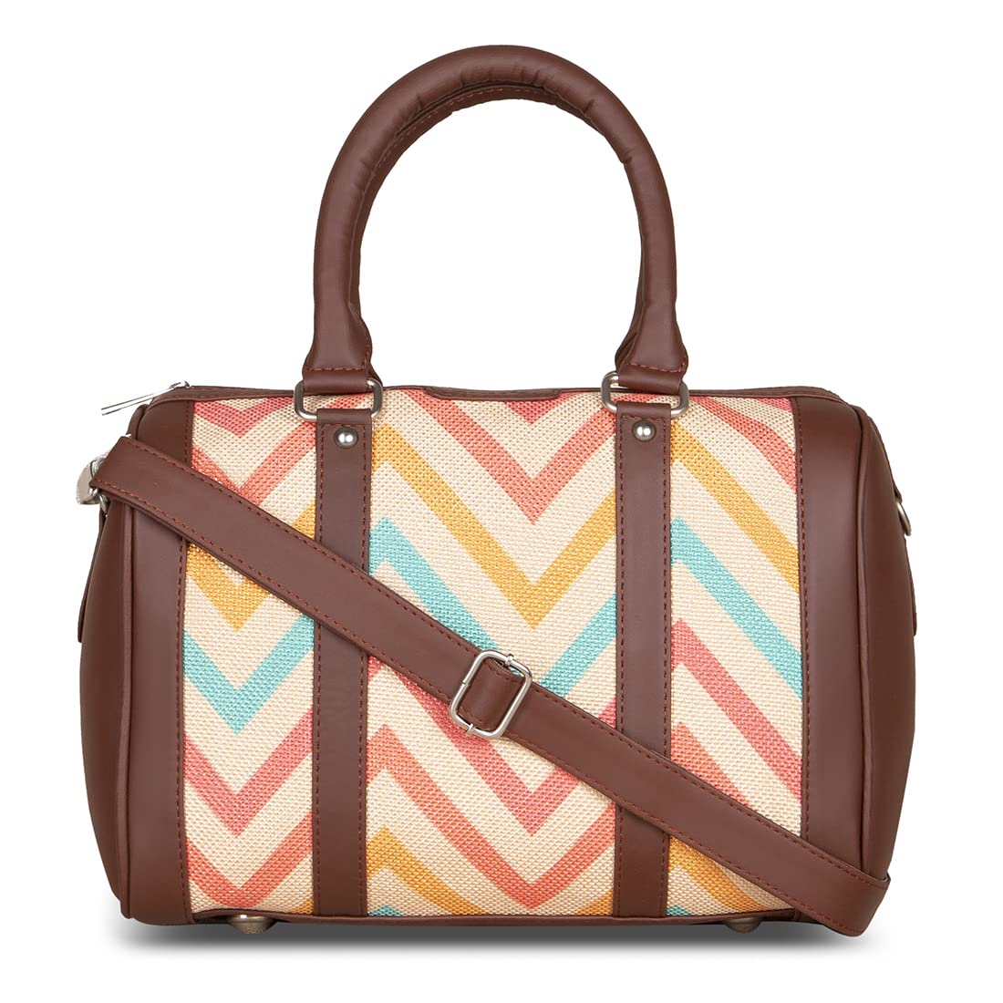 ZOUKMulticoloured Wave Printed Vegan Leather Handmade Women's Handbags with double handles and detachable Sling Strap - WavBeach