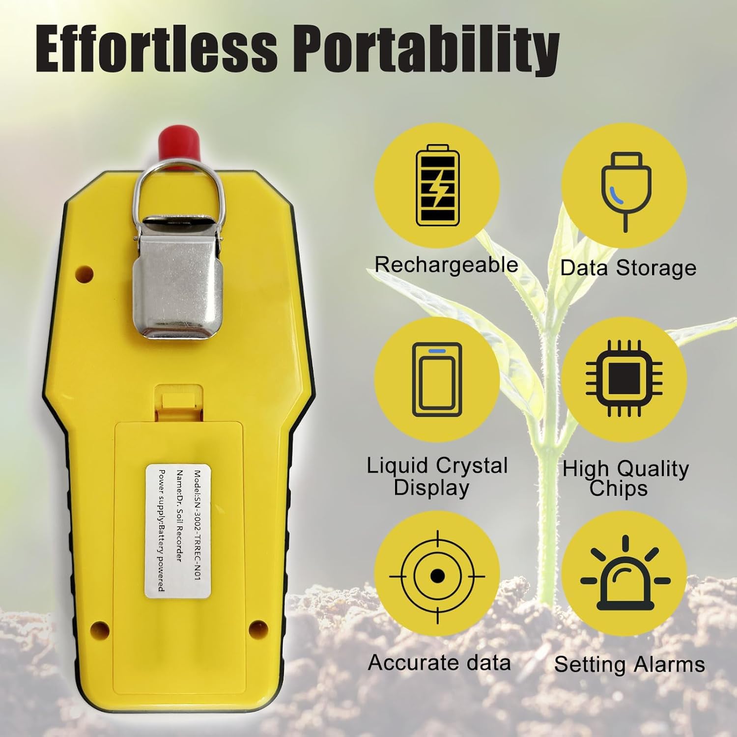 Tester del Terreno Multifunzionale 7 in 1, Tester di azoto, fosforo, potassio, NPK, PH, ECC., Test di fertilità del Terreno Digitale ad Alta precisione e sensibilità.