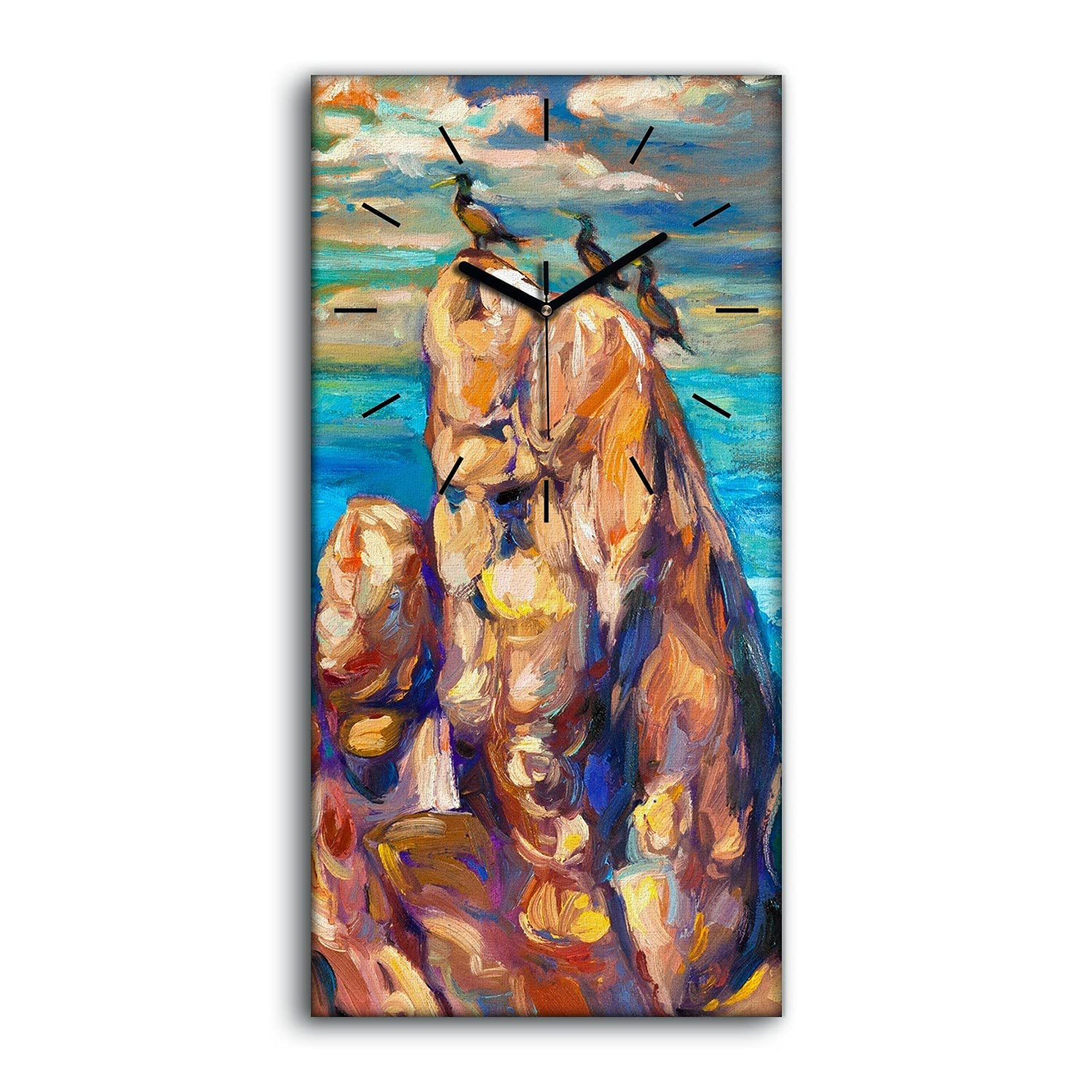 Horloge sur toile silencieuse paysage de mer 30x60cm pour en finir avec le tic-tac