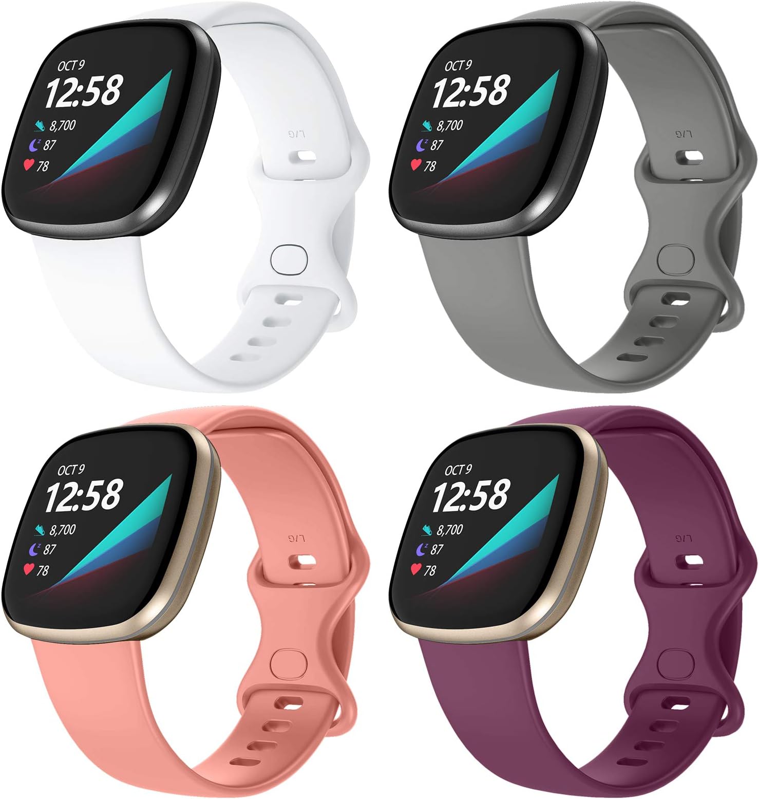 Goosehill Compatible with Fitbit Versa 3/Fitbit Sense, Soft Silicone Replacement Wristband Accessories for Fitbit Versa 3 and Fitbit Sense (4 pack)