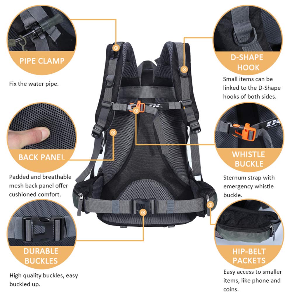 Mochila ultraligera, impermeable, ideal para senderismo, escalada, actividades en exteriores, viaje a bicicleta, montar a caballo y viajar, capacidad: 40 l, diseño Diamond Candy, color negro, tamaño Talla única | Gran capacidad, camping y viajes, parte tr
