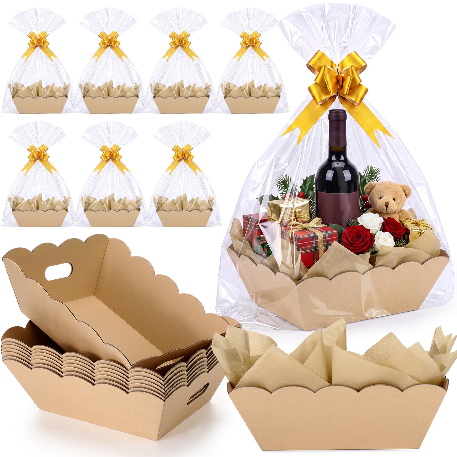 Fuyoooo 8 Pack Kraft Baskets for Gifts Empty to Fill with Handle 10" x 12"