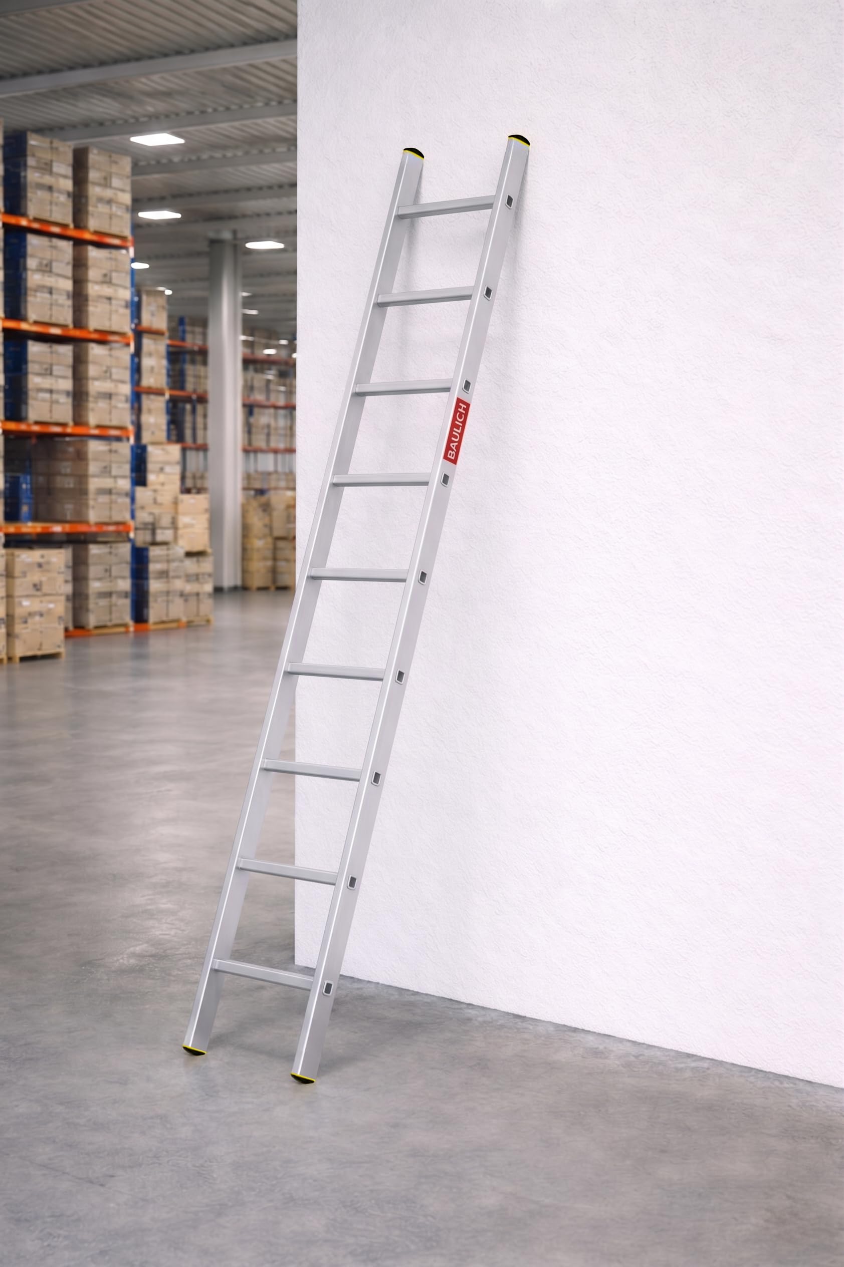 Echelle Aluminium - 1x9 - Professionnelle, pour la Maison, Le Jardin, Les Travaux de Rénovation, la Ferme, Pieds Antidérapants, Échelons Rainurés, 3,4 kg, avec Crochet