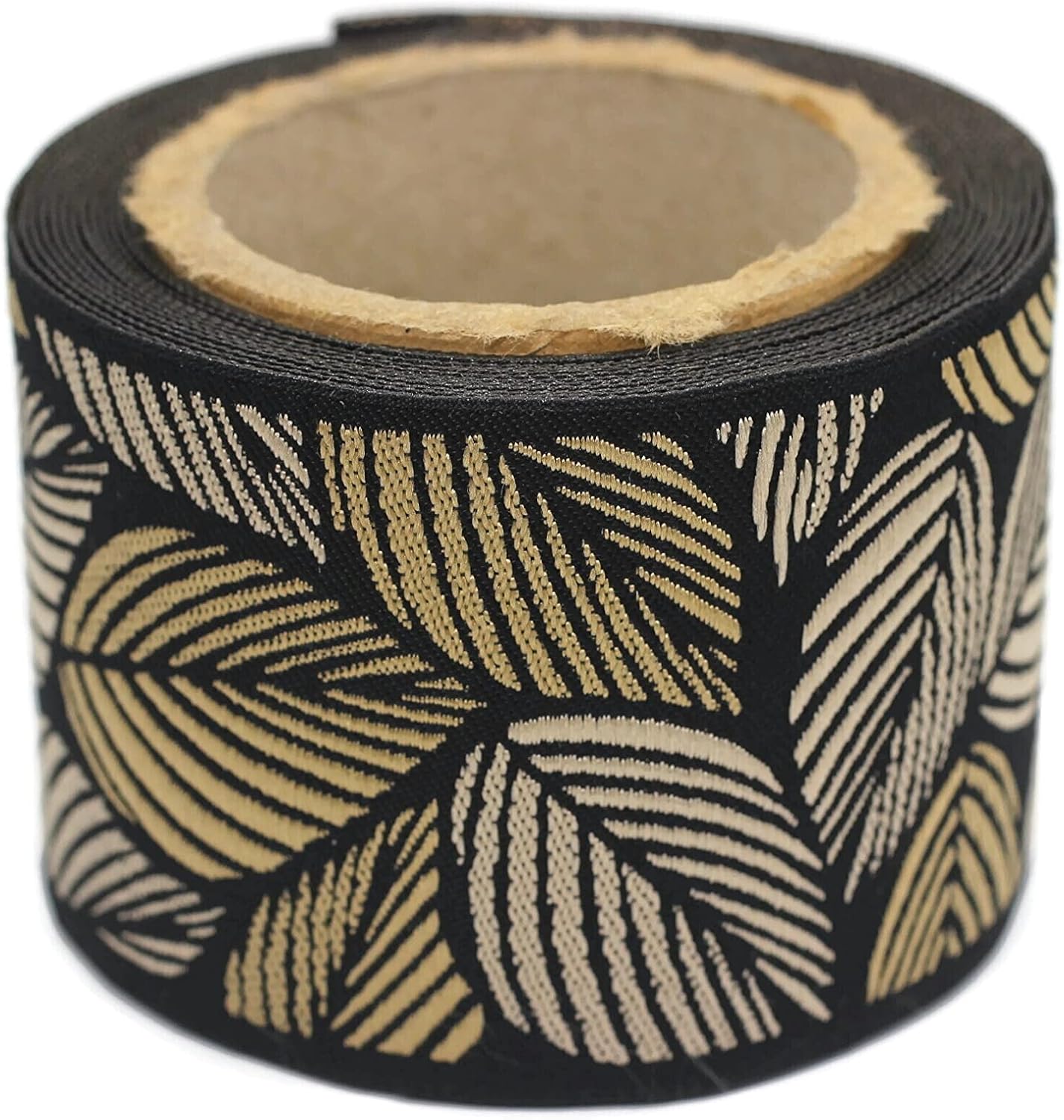 3.8 Yard Spool 2.7" Bronze & Cream Tropical Leaves Drapery Trim Jacquard Ribbon for Your Drapes Curtains Drapery Banding Trim Tape V6 196