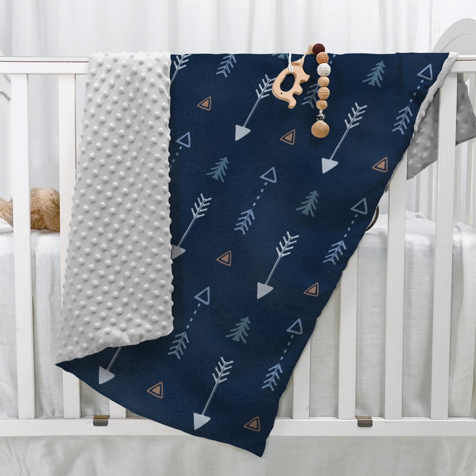 SANDJEST Manta de bebé para niños con Respaldo de Puntos de Doble Capa, Flechas Impresas, 30 x 40 Pulgadas, Mantas de recepción para recién Nacidos, Regalo para Baby Shower cumpleaños