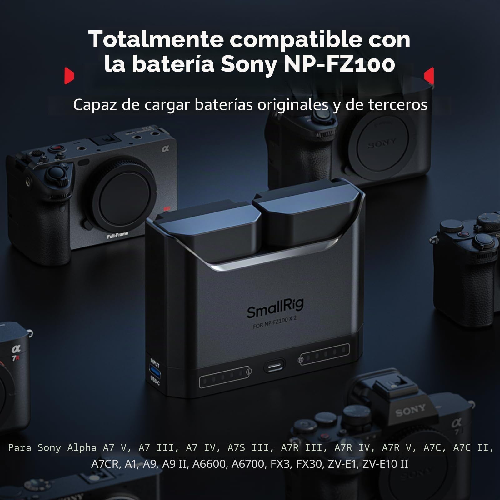 SMALLRIG Kit de Batería NP-FZ100 para Sony, Cargador Dual 22.5W con Baterías 1940mAh, Compatible con Alpha A7III/A7IV/A6700/FX3/FX30/A9/A7C/A7CII/A7RIII/ZV-E1-5483