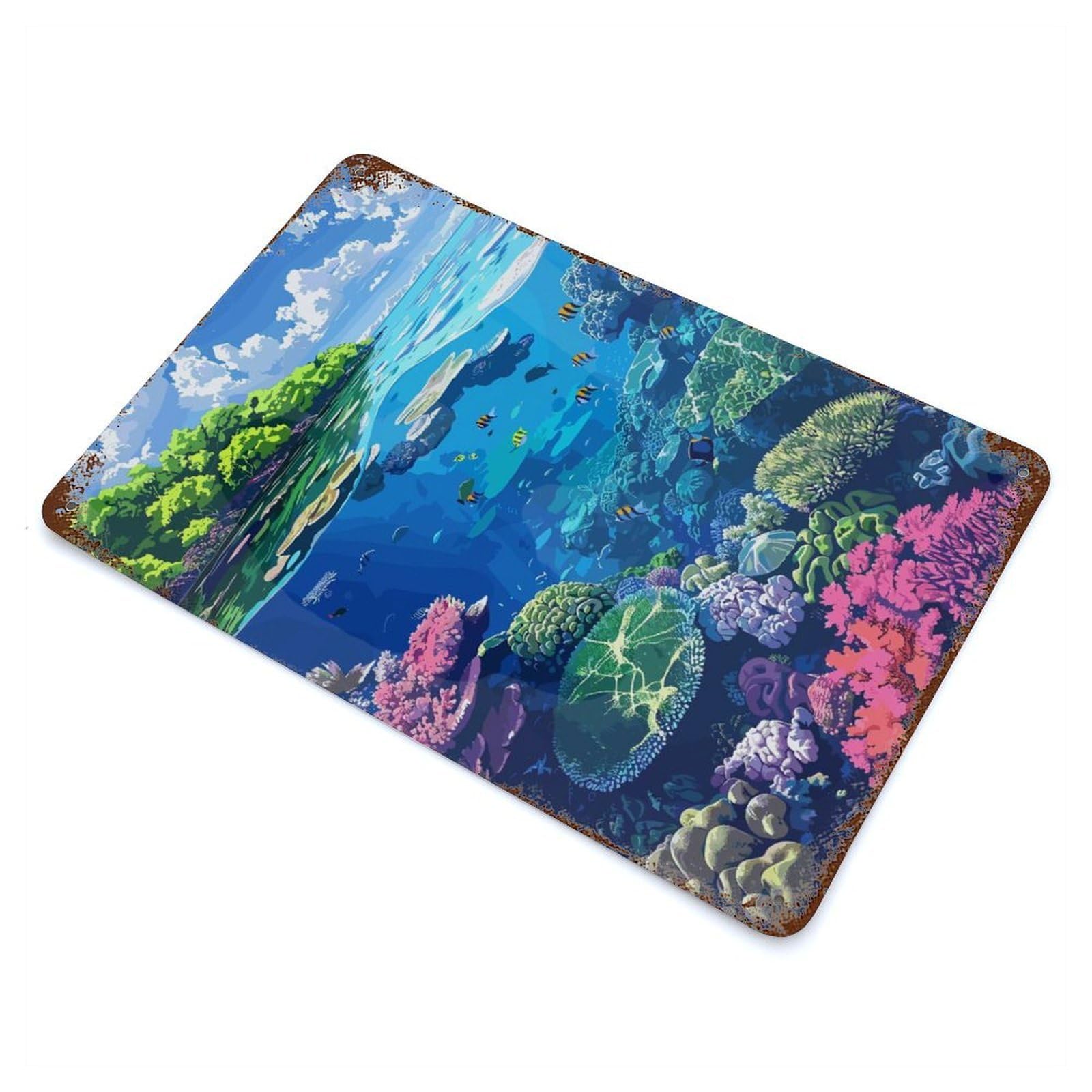 Vibrant Coral Reef Ecosystem Illustration 11.8"x7.9" Vintage Rust Metal Sign, Decorative Metal Wall Art for Farmhouse, Kitchen And Entryway Decor