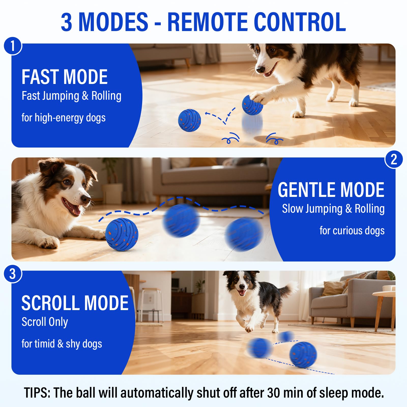 Balle interactive intelligente pour chien, mise à niveau automatique, 3 modes, balle mobile avec télécommande pour chiens de taille moyenne et grande, rechargeable et étanche, jouet E-TPU