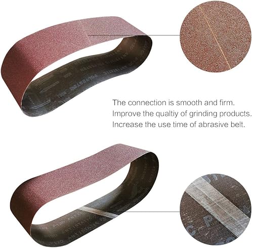 Miniatura 23 de Paquete de cinta de lijado de 3 x 18 pulgadas, 3 x 18 pulgadas, 12 unidades (4 de cada uno de 80, 120 y 150 granos), óxido de aluminio para lijadora