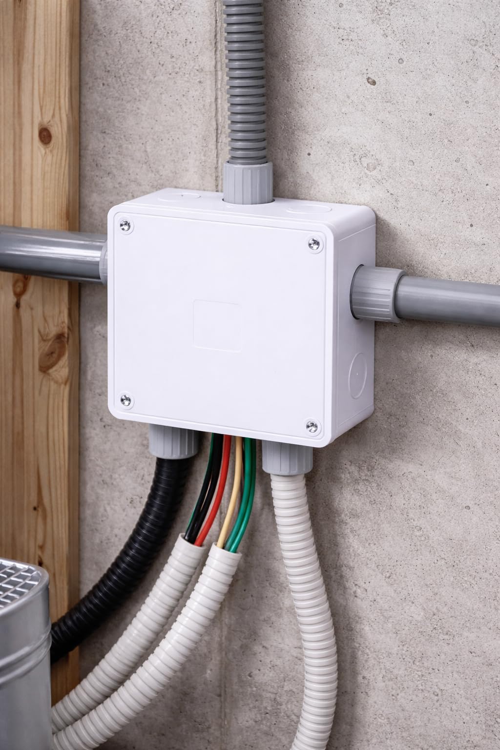 6" x 6" x 3" White PVC Junction Box – Heavy-Duty Plastic Electrical Conduit Box with Pre-Molded 3/4" & 1" Knockouts, Snap-Off Cover & Metal Lid Screws Included — Amazon image 7