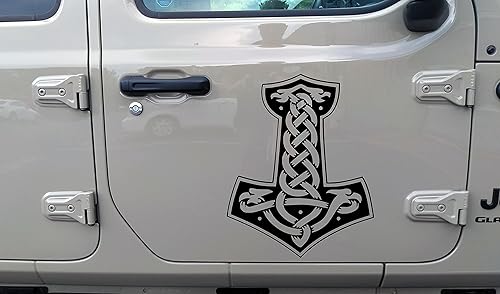 Minglewood Trading Mjolnir - Vinilo adhesivo de martillo vikingo V2, símbolo nórdico, calcomanía troquelada