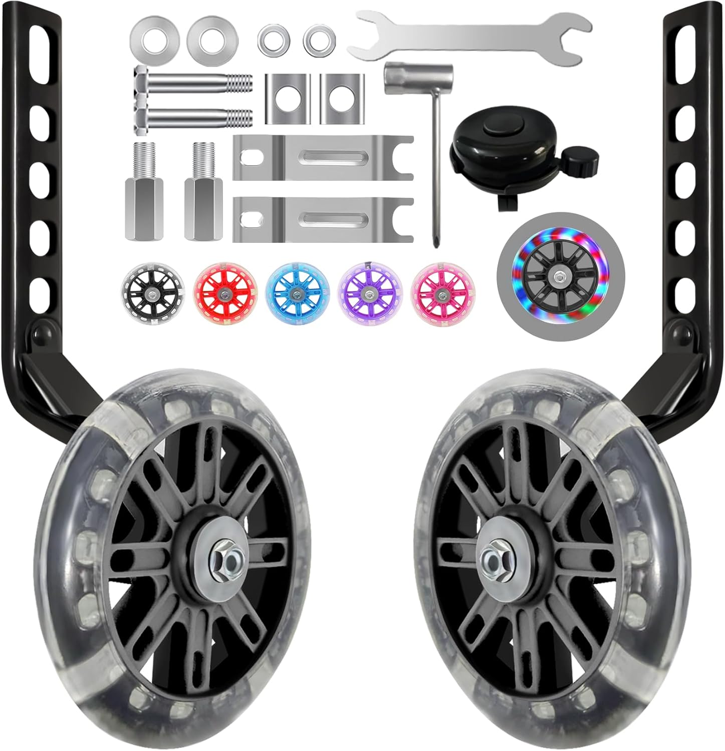 HAWENS Bike Training Wheels Mute Flash Wheels with Adjustable Bicycle Stabilizer Mounted Kit Compatible for 12 14 16 18 20 inch Single Speed Bike