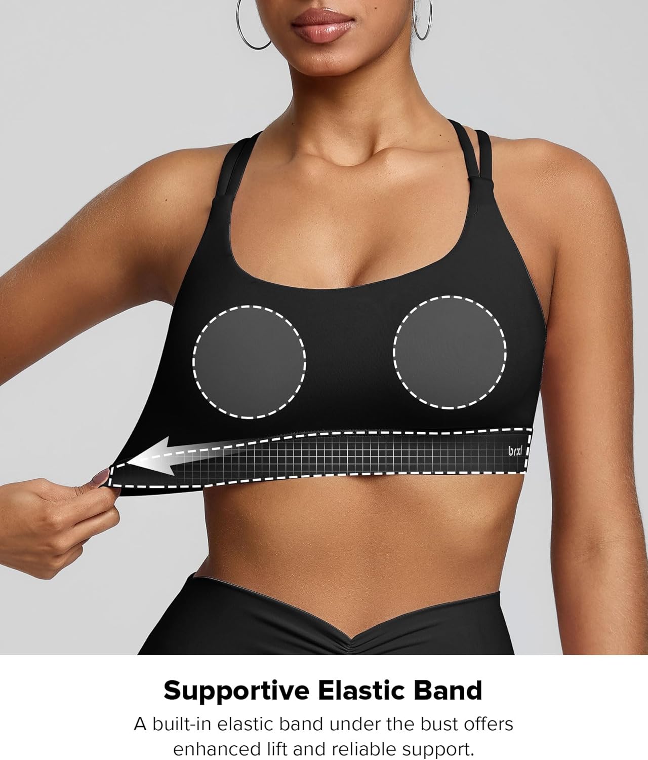 BRXL Sports Bra with Sewn in Pads Light Impact Adjustable Strappy Padded Push Up Sports Bra Criss Cross Back Yoga Workout
