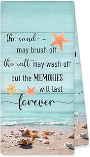 Beach Coastal Kitchen Towels Decorative, Beachy Dish Towels Dishcloths Tea Towel Gifts, Ocean Hand Towel Decor for Bathroom Kitchen, 16x24Inch