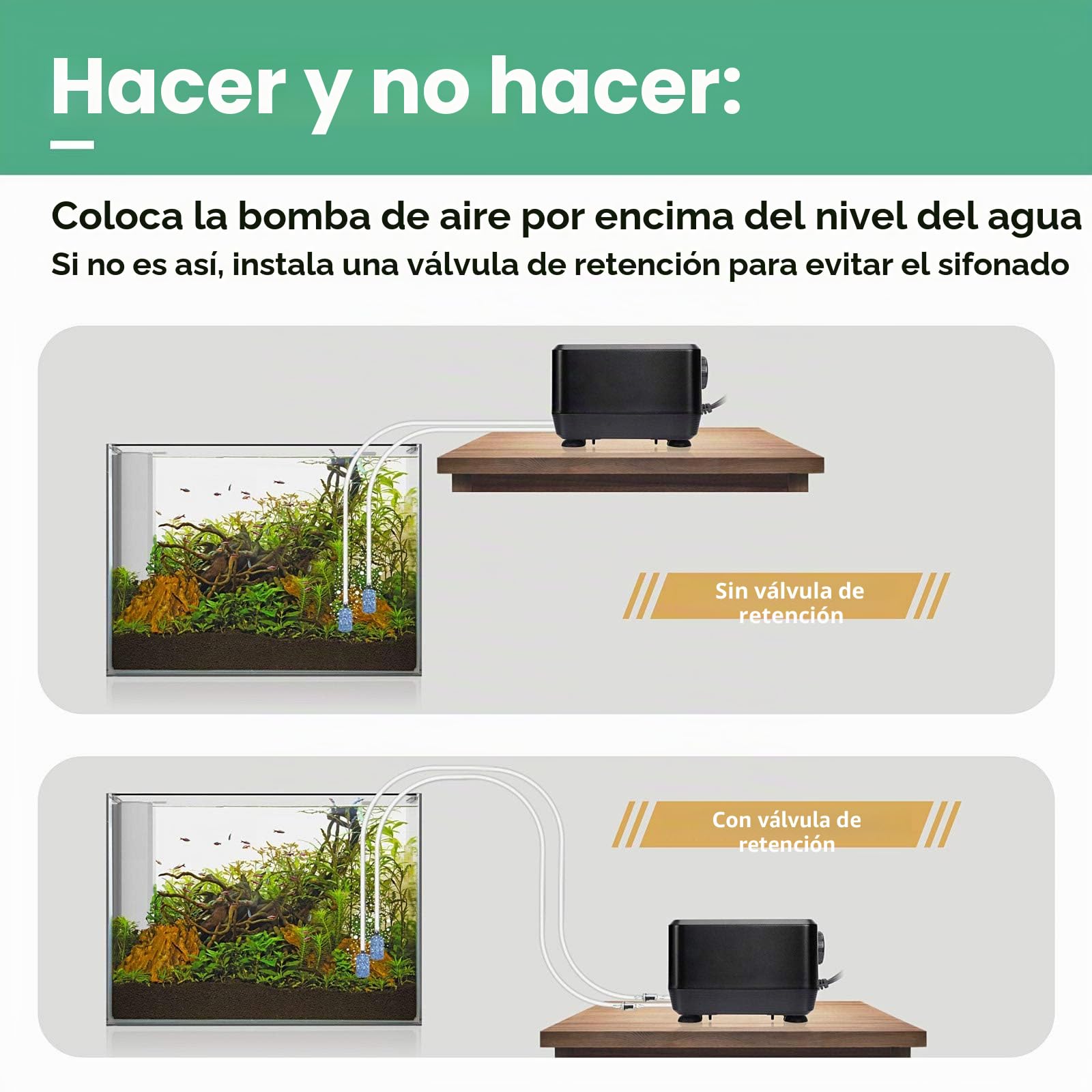 hygger Bomba de aire para acuario más silenciosa, bomba de oxígeno regulable, 2 salidas de aire, 5 W/10 W, ultrasilenciosa, potente bomba de aireación