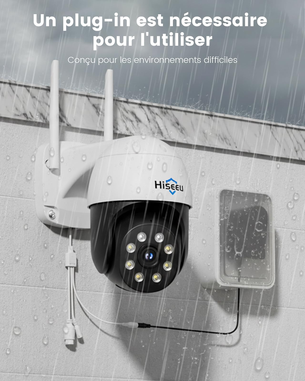 Hiseeu 4K 8MP Caméra de Surveillance Extérieure, PTZ WiFi Suivi Automatique, Vision Nocturne Couleur, Zoom Numérique, Vidéosurveillance 360°