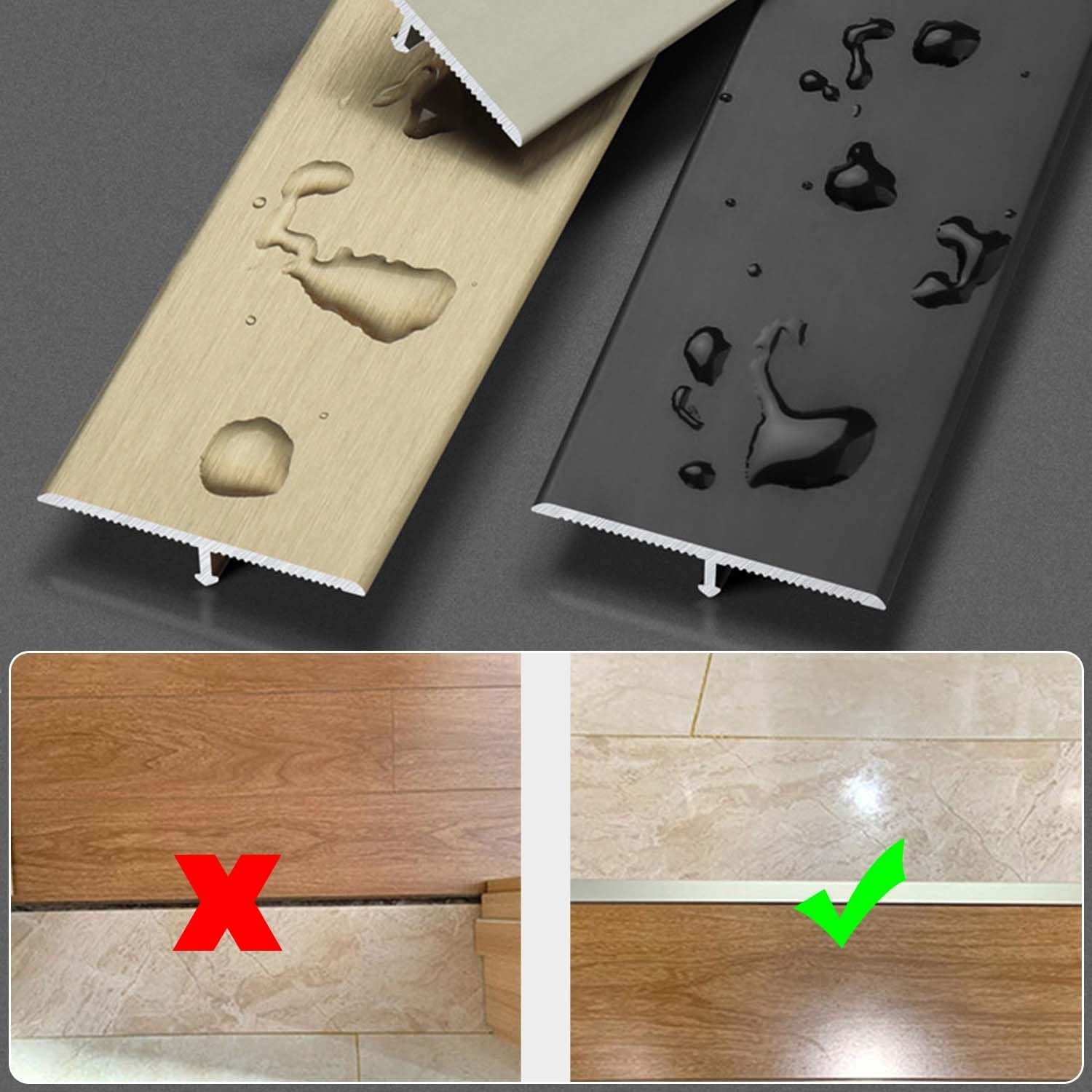 Threshold Floor Transition Strip Trim, Aluminum Floor Transition Strip, Width 1.2" 1.6" 2" 2.4" T Molding Trim For Joining Floor Gaps, 3Pcs(Gold,W2xL36in/5x90cm)