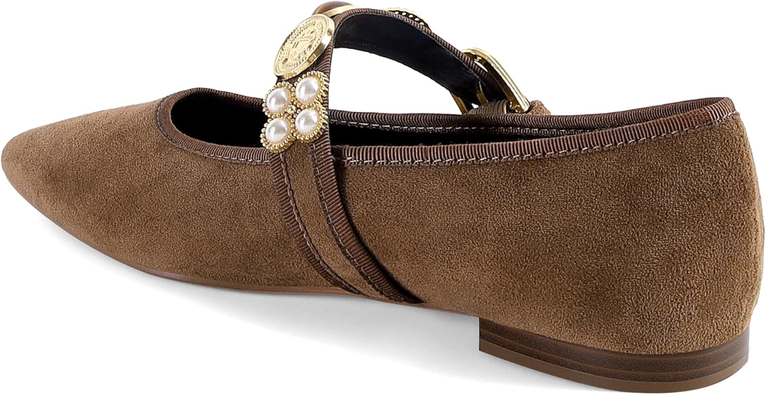 Women's Ballet Mary Jane Flats Pointed Toe Buckle Strap Flats Dressy Comfortable Ballerina Shoes for Work Walking
