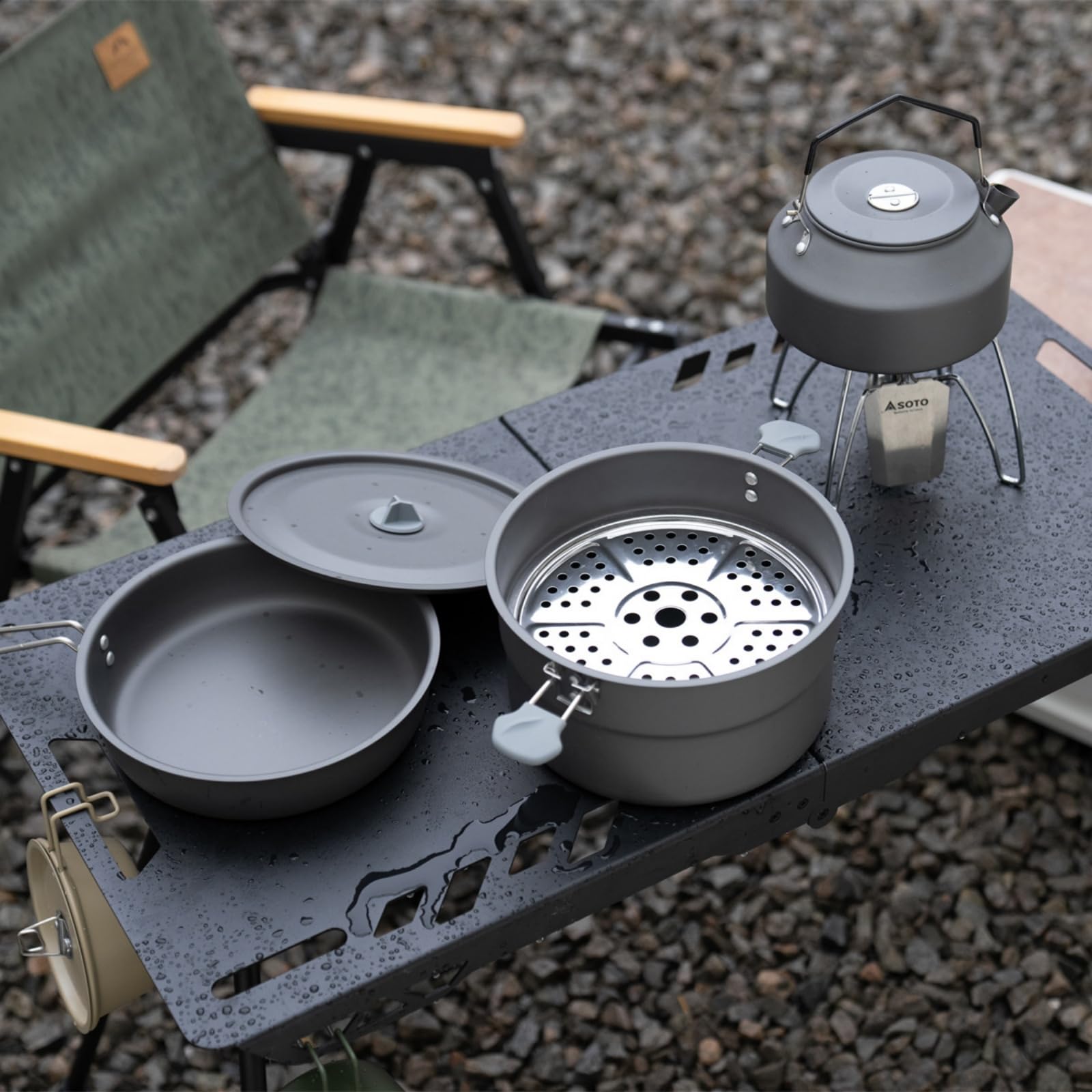 Ollas de camping al aire libre con mango plegable, vajilla de cocina de aluminio para senderismo, picnic, pesca, montañismo, vajilla de cocina al aire libre para senderismo