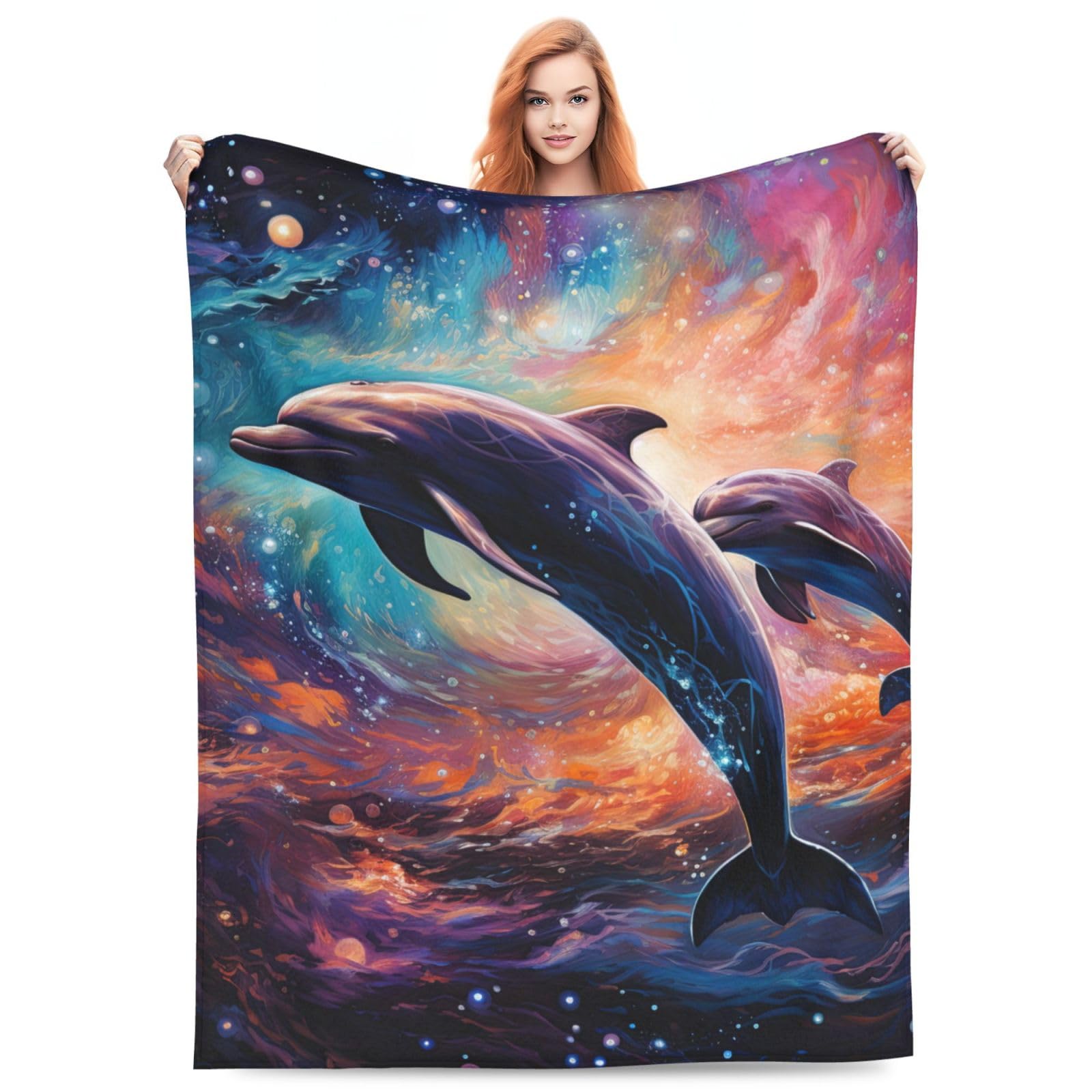 COEQINE Flanell-Überwurfdecke Mit Delfin-Druck, Weich & Warm, In Verschiedenen Größen (XS-3XL)