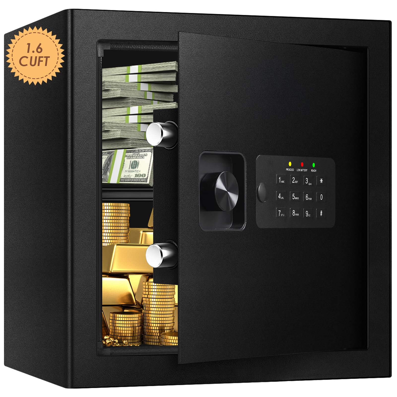 Tenamic Deluxe Safe Box Electronic Digital Lock Box, Keypad Small Security Box Cabinet Safes, Steel Alloy Office Hotel Home Mini Safe with 2 Passwords, 1.6 Cuft Black