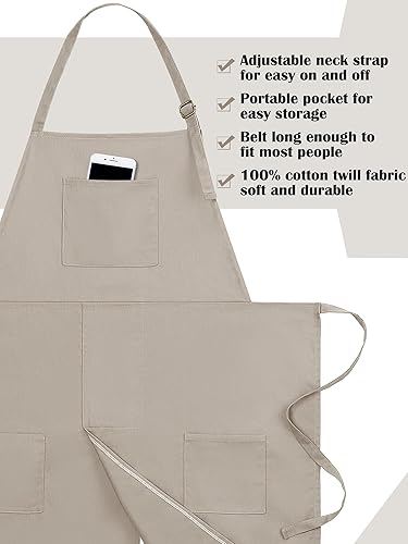 Miniatura 3 de 2 delantales de cerámica ajustables de pierna dividida con 3 bolsillos, suministros de cerámica para adultos amantes de la cerámica (caqui, gris)